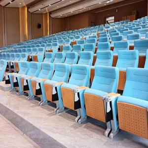Fabric Lecture Hall Folding Blue Church Chairs with Writing Desks