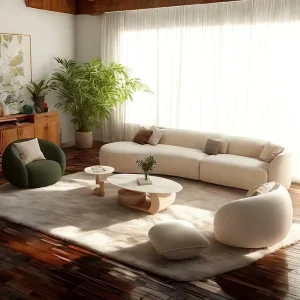 Fabric Sofa Modern Homestay Beauty Salon Living Room Home Cream Style Lobby Curved Two Seat Sectional Armless Cushion Back Sofa