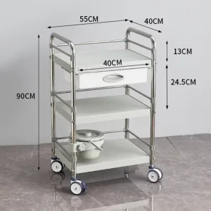 Factory 201 Stainless Steel Plastic Steel 3 Tier 1 Drawer Small Medical Trolley Cart with Upgraded Silent Casters