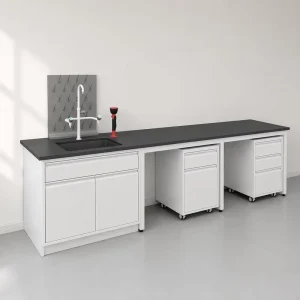 Factory Acid Alkali Resistant Laboratory Side Bench Lab Sink Bench Epoxy Resin Top Faucet Steel Drawer Cabinet Hospital Pharmacy