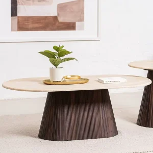 Factory American Style Living Room Coffee Table MDF Wood Travertine Stone Luxury Home Furniture Coffee Table