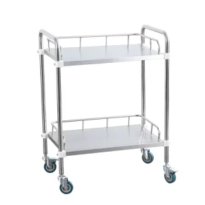 Factory Assembled Stainless Steel Fence Medical Trolley with Double Layers and Five Drawers