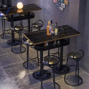 Factory Bar Furniture Modern Iron High Bar Stools and Bar Table Chair Set for Small Taverns and Nightclubs