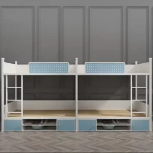 Factory Color Customized Metal Frame Dormitory Bed Double Layer Bunk Bed with Cabinet Shoe Rack 4 Person Modern Design