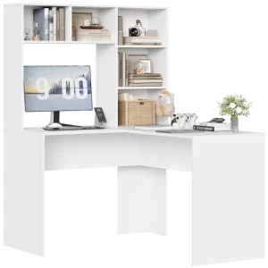 Factory Corner Working Desk White Study Desk L Shape Computer Desk with Bookshelf