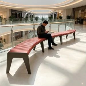 Factory Custom Irregular Steel Wood Bench Modern Mall Seating Long Chair Outdoor Park Street Furniture Waiting Seat