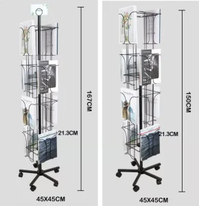 Factory Custom Metal Rotating Floor Stand Book Literature Magazine Newspaper Brochure Display Rack for Library Office Exhibition