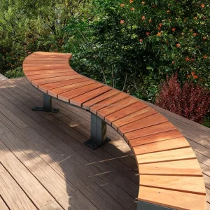 Factory Custom Modern Curved Solid Wood Outdoor Bench Garden Patio Park Mall Seating Commercial Public Furniture