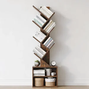 Factory Custom Modern Eco Friendly Wood Tree Shaped Bookshelf Storage Cabinet Space Saving Durable Floor Display for School
