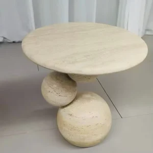 Factory Custom Natural Beige White Travertine 3 Sphere Side Table Travertine Stone Art Coffee Table for Hotel Project