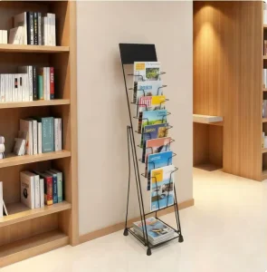 Factory Custom No Assembly Metal Floor Stand Literature Magazine Newspaper Brochure Display Rack for Library Office Exhibition