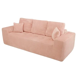 Factory Custom Nordic Minimalist Fabric Sofa Contemporary Pink Ribbed Velvet Extendable Square Villa Living Room