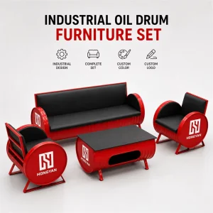 Factory Custom Red Oil Barrel Iron Modern Dining Bar Set with Custom Logo for Hotel Restaurant Cafe