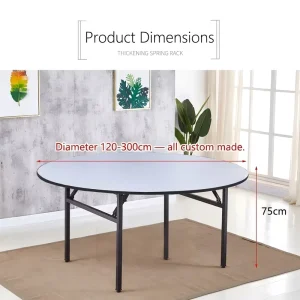 Factory Custom Round Folding Banquet Table Waterproof PVC Tabletop Rust-Proof Iron Frame Adjustable Feet Hotel Wedding 1.2-3m