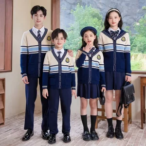 Factory Custom School Uniform English Style Spring and Autumn Kindergarten Autumn Class Suit Children’s Suit Three Sets