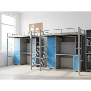 Factory Custom Student Dorm Double Metal Bunk Bed with Attached Desk Sturdy Space Efficient Iron Bed