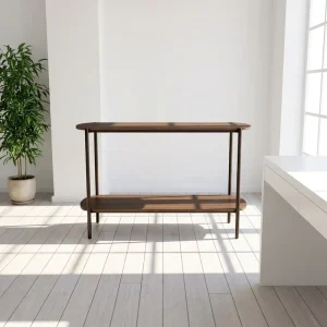 Factory Custom Two Tier Dark Wood Slim Long Console Coffee Table for Entryway