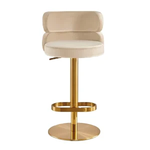 Factory Custom White Swivel Bar Stool Chair Modern Design High Bar with Adjustable Shell Back for Home Hotel Kitchen Metal Frame