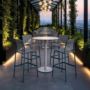 Factory Customizable Aluminum Outdoor Bar Table Chair Furniture Set Weatherproof High Table and Stools for Cafe Restaurant