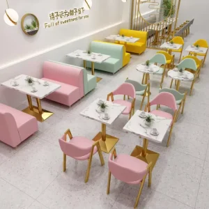 Factory Customized Cafe Marble Restaurant Coffee Shop Sofa and Booth Seating Chair and Table Set Furniture for Coffee Shop