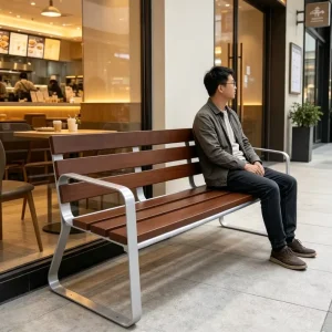 Factory Customized Commercial Metal Wood Garden Bench Modern Outdoor Seating Long Chair Street Furniture Park Public Area Seat