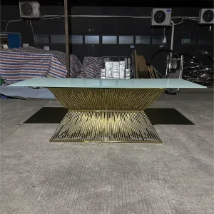 Factory Customized Event Banquet Wedding Hotel Table Rectangular Table Stainless Steel Base White Dining Table