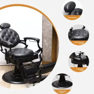 Factory Customized High end Retro Light Luxury Metal Barber Chair with Rotatable Seat Height Adjustable Feature for Hair Salon