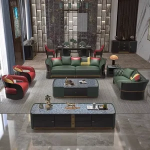 Factory Customized Luxury Leather Sectional Sofa Set for Modern Living Room Hotel & Basement Use Convertible Home Furniture