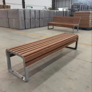 Factory Customized Outdoor Wpc Wood Backless Bench Public Park Bench Seating Outside Patio Cast Aluminum Leg Garden Seat Benches