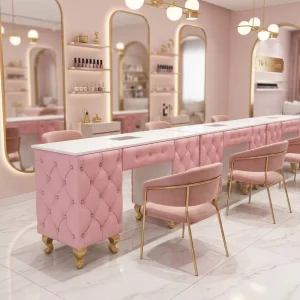 Factory Customized Service Nail Manicure Table for Beauty Salon Leather with Pink