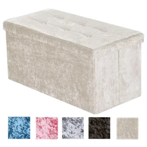 Factory Customized White Crushed Velvet Folding Storage Ottoman Stool Living Room Sofa Ottoman Bench Footstool