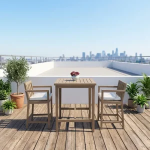 Factory Design Outdoor Teak Furniture All Weather Enduring Style High Seat Armrest Solid Wood Patio Bar
