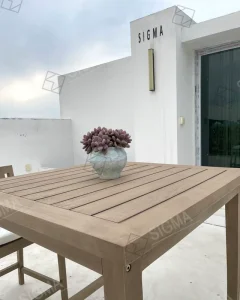Factory Design Outdoor Teak Furniture All Weather Enduring Style High Seat Armrest Solid Wood Patio Bar Set