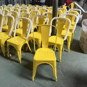 Factory Dining Room Industrial Restaurant Colorful Metal Chairs Yellow