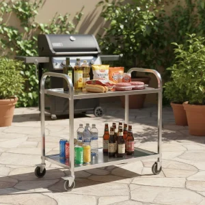 Factory Direct 2 Layers Commercial Utility Stainless Steel Food Trolleys Cart Room Service Trolley for Hotel Restaurant