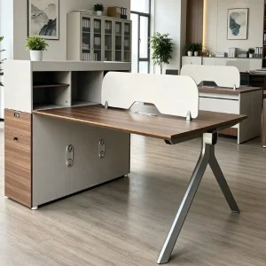 Factory Direct 2 Person Modern MDF L-Shaped Office Workstation Desk with Partition Modular Staff Desk Storage Cabinet