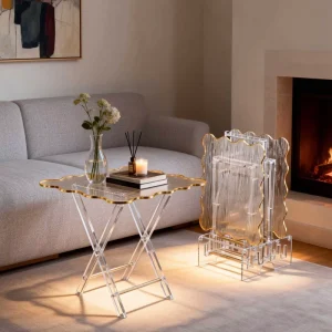 Factory Direct Acrylic Coffee Side Table Arab Golden Portable Folding Desk for Home Living Room Restaurant Outdoor Dinn Wedding
