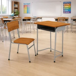 Factory Direct Classroom Desk and Chair Set with Under Desk Storage Wood Top Metal Frame for School K 12 Classroom Project