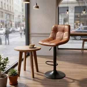 Factory Direct Commercial Upholstered Bar Stool Swivel Lift PU Bar Chair With Footrest for Cafe Restaurant Hotel Bar