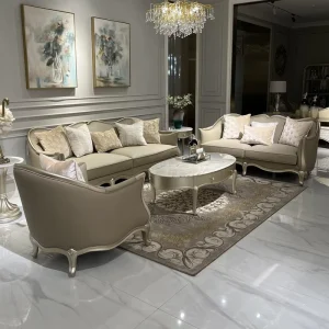 Factory Direct Custom Luxury Leather Sofa Carved Wood Leg Villa Living Room Sofa for Hotel Residential Furniture
