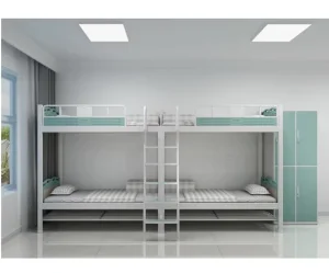 Factory Direct Customizable Durable White Metal Quadruple Bunk Bed with Under Bed Shoe Storage and Cabinet for Students Workers