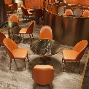 Factory Direct Customizable Industrial Style Waterproof Stone Tabletop 4 Seater Stainless Steel Chair Restaurant Set for