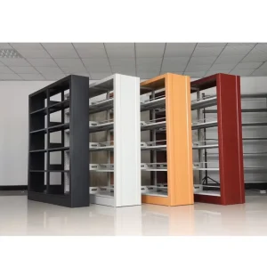 Factory Direct Double Side Steel Book Shelves for Home Office and School Library Furniture Metal Wooden Bookcase Bookshelf