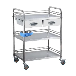 Factory Direct Durable Easy to Clean Three Layer Double Drawer Stainless Steel Hospital Trolley