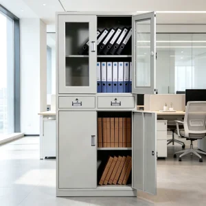 Factory Direct Glass Door Modern Metal Cabinet with Lock Steel Cabinet with Drawers Adjustable Shelves for Office Filing Cabinet