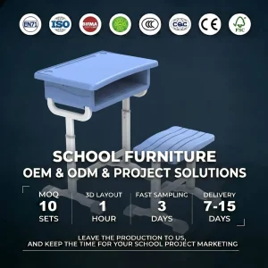 Factory Direct Heavy Duty Educational Set Adjustable Height Classroom Table and Chair Set for School Project ODM