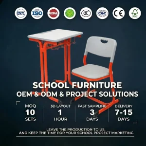 Factory Direct Heavy-Duty Ergonomic Adjustable Student Desk and Chair Set with Metal Frame Storage Basket for Primary Classrooms