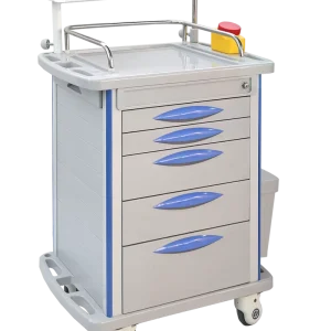 Factory Direct Hospital Furniture Medical ABS Emergency Trolley with Wheels Plastic Patient Cart