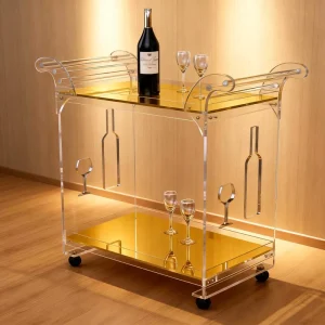 Factory Direct Hotel Catering Acrylic Room Service Cart Banquet Buffet Wine Handcart with Wheels for Dining Serving Food Trolley