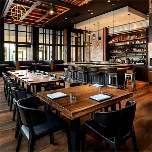 Factory Direct Hotel Restaurant Square Wood Table Leather Chair Set Bar Stools Curved Booth Seating Furniture